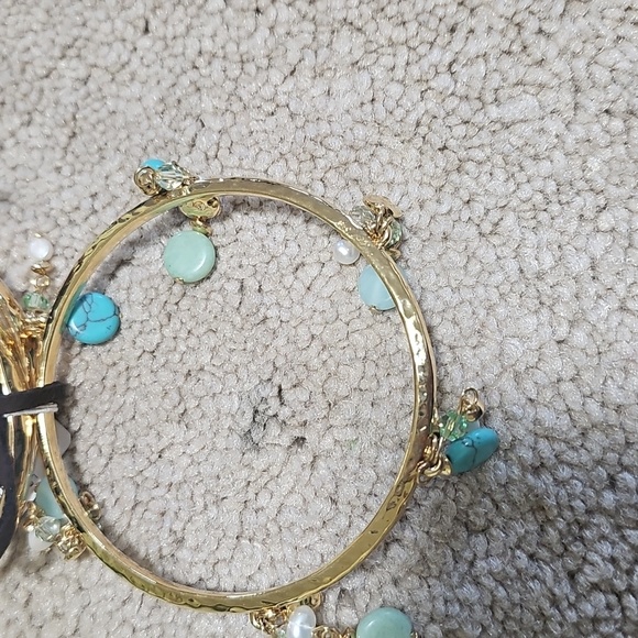 Lauren Ralph Lauren Gold Bangles with Turquoise and Pearl Accents - Picture 2 of 4